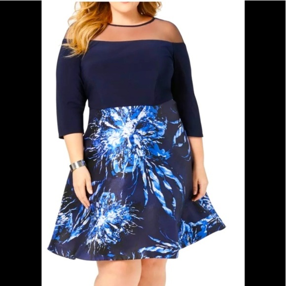 R&M Richards Dresses & Skirts - Women’s Formal Dress Plus Size 20W R&M Richards A-Line Navy Blue Illusion Floral